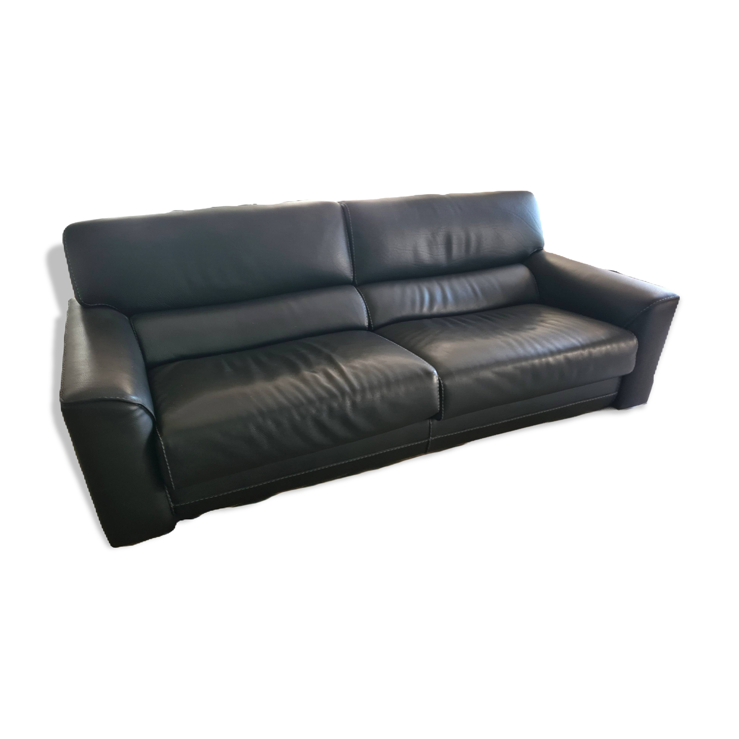 Large 3-seater anthracite leather sofa Roche Bobois