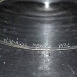 Chalice cup in engraved blown glasses signed Véronique Monod 1994 Contemporary glassmaker Biot