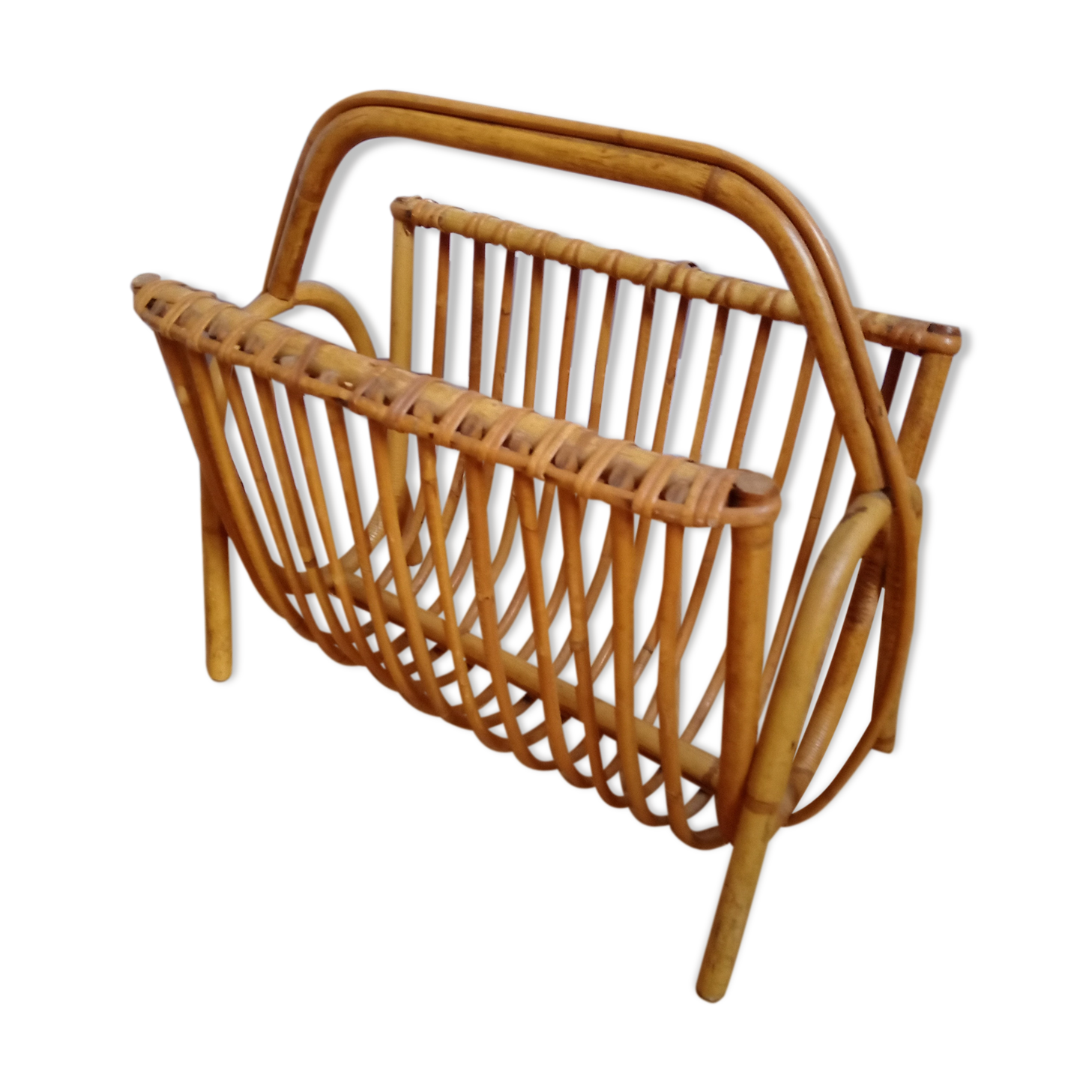 Vintage rattan magazine holder