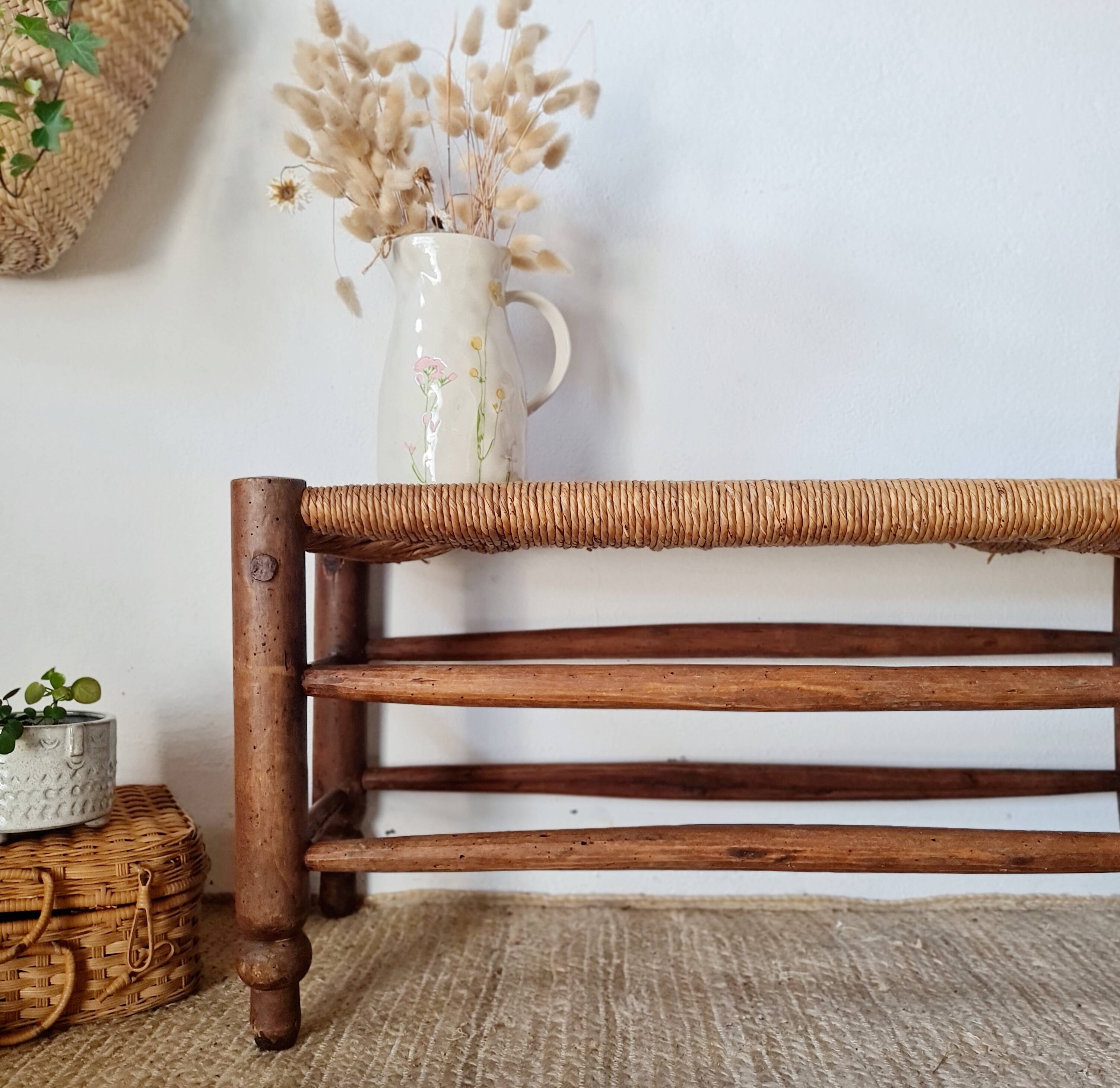 Turned wooden bench and straw - 1950s
