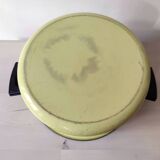 Bright yellow enameled metal stewpot - aubecq from the 1950s