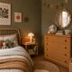 Dresser and its bedside table in cane rattan and vintage oak from the 1970s.