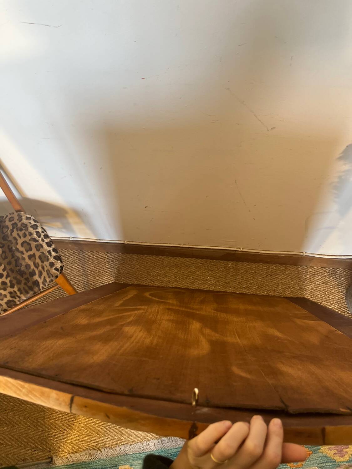 Large old art deco mirror in wood and beveled glass