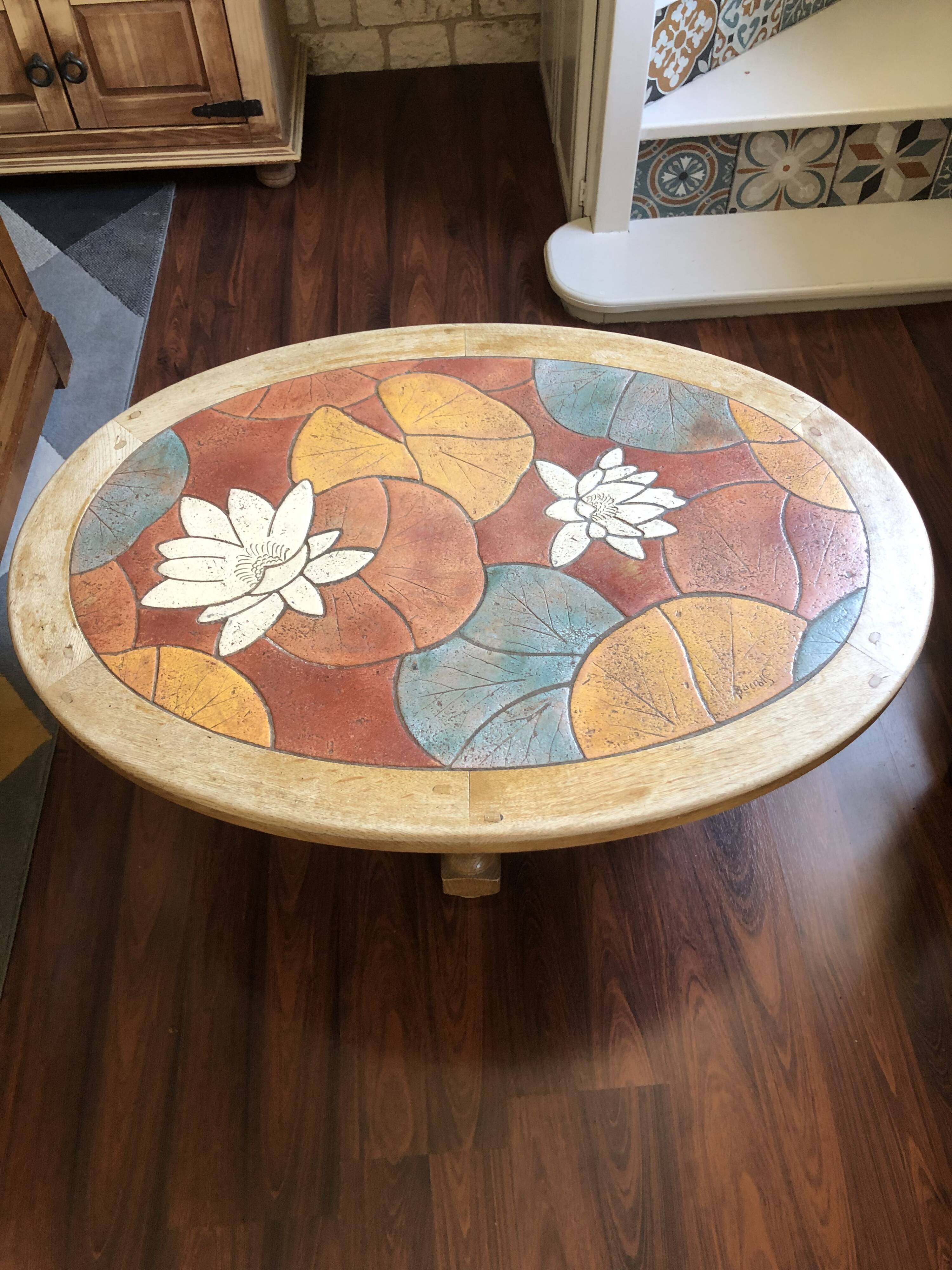 Table basse bois et céramique signée Louis Barrois