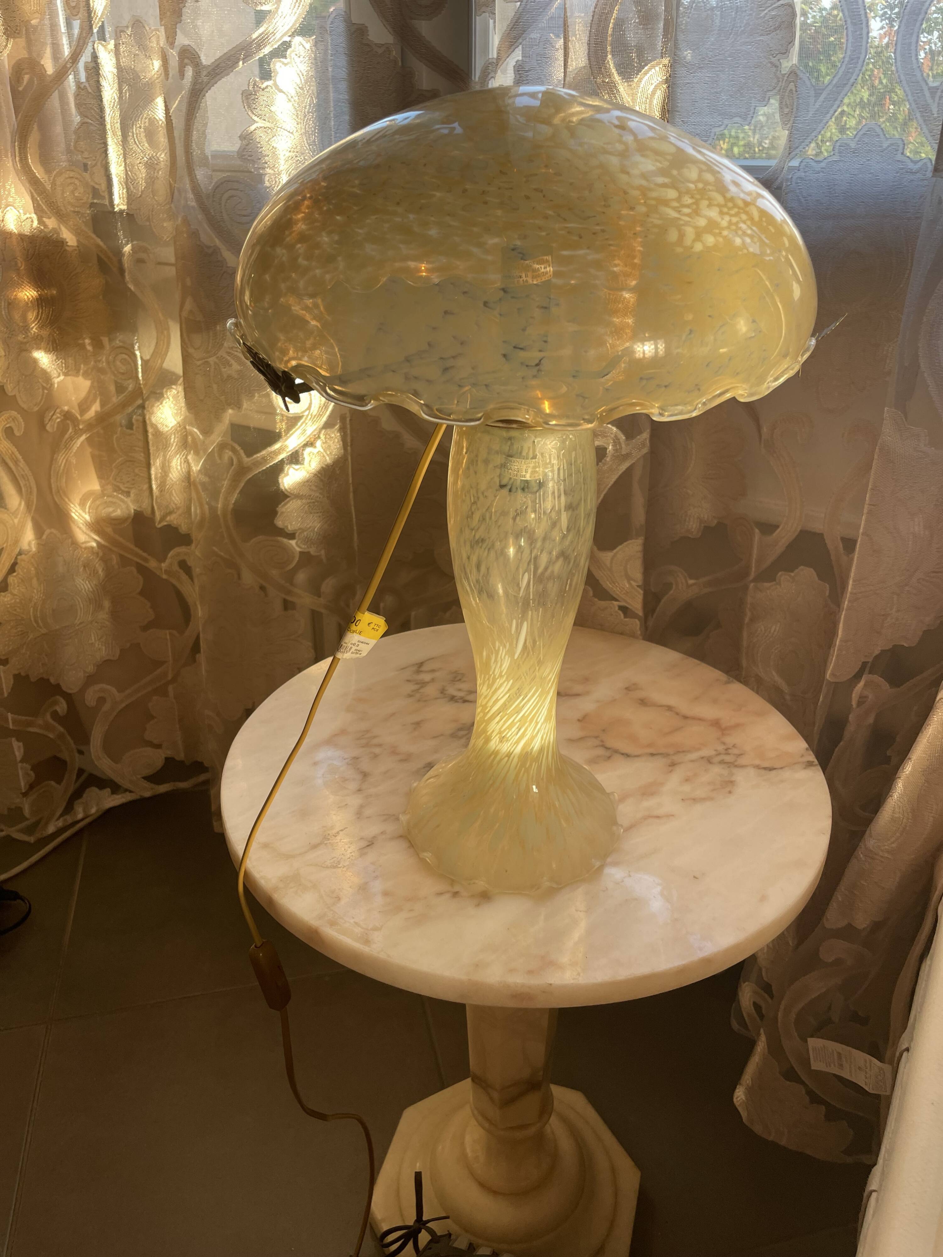 Yellow glass mushroom lamp