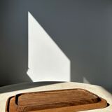 Trio of rounded rectangular trays or cups in monoxyl teak L:35