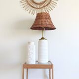 Mid Century Organic Modern Bamboo & Rattan Sunburst Patinated Mirror, 1960s