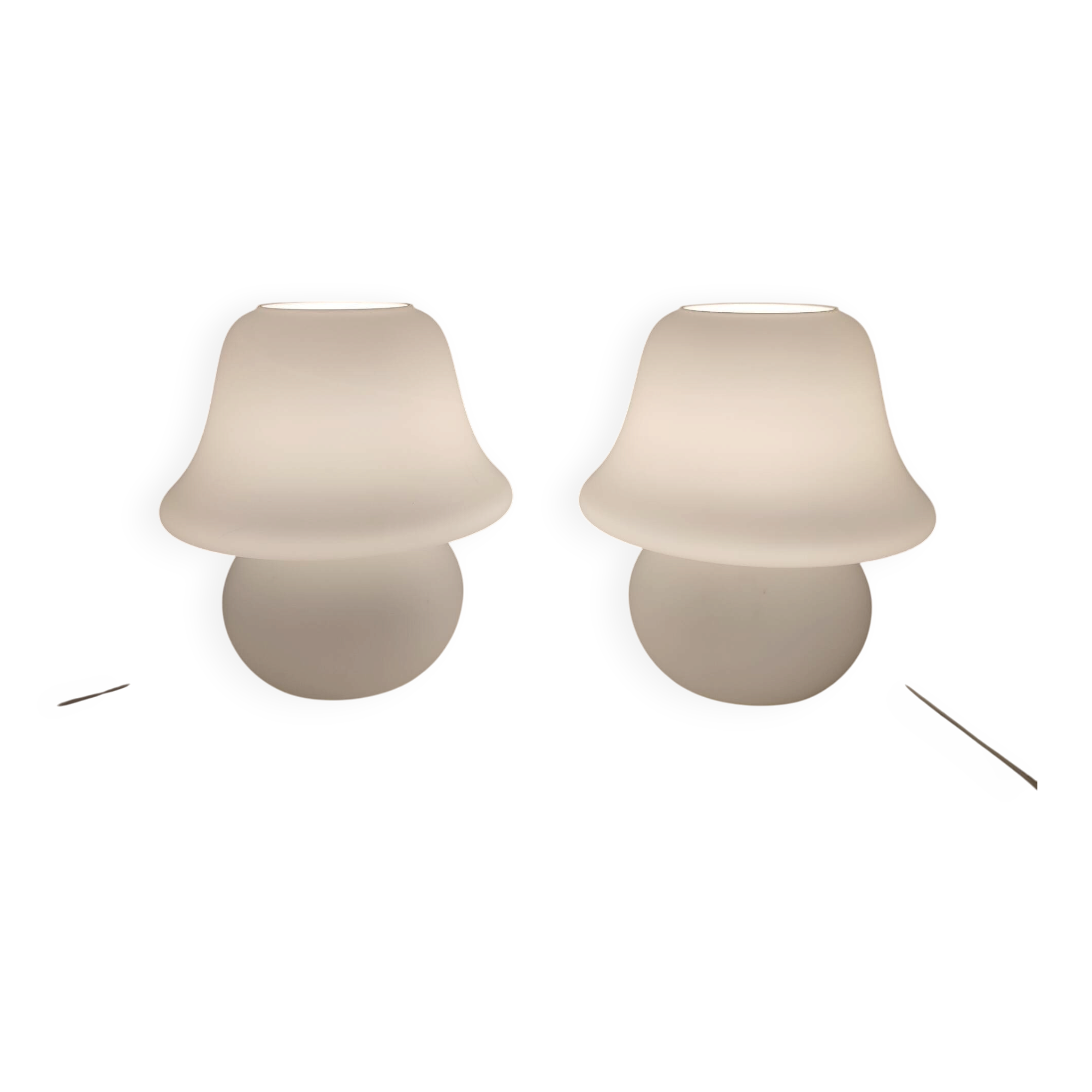 Pair of vintage opaline glass lamps by Hustadt Leuchten in the shape of mushrooms.