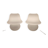 Pair of Vintage Mushroom Lamps Hustadt Leuchten in Opaline Glass