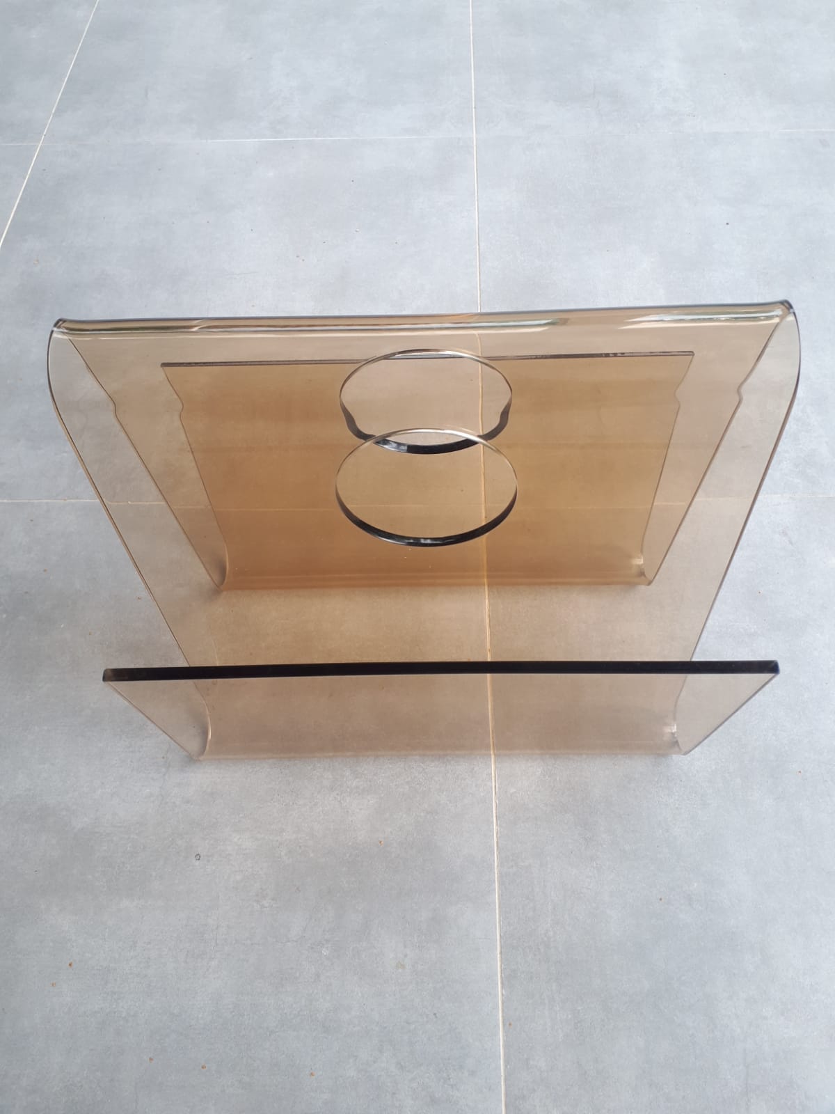 Newspaper holder, Lucite, 70s