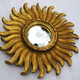 Ancien miroir soleil bombé bois doré "oeil de sorcière"