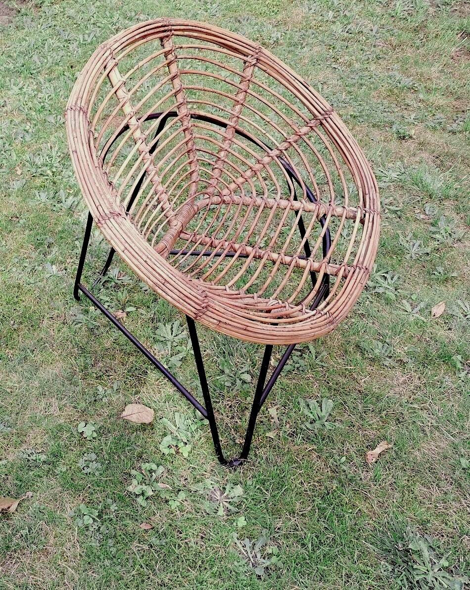 Pair of mid century bamboo and iron pod chairs, 1960s
