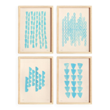 Collection of 4 blue abstract paintings on paper signed Eawy