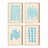 Collection de 4 peintures abstraites bleues sur papier signées Eawy