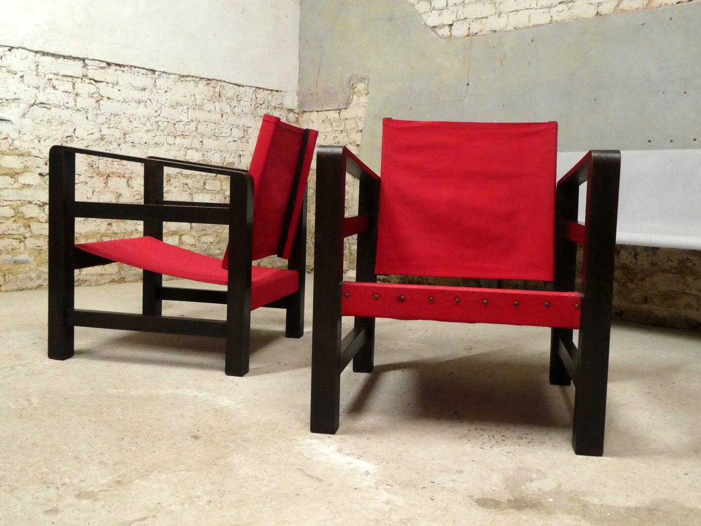 pair of oak safari armchairs, 1950
