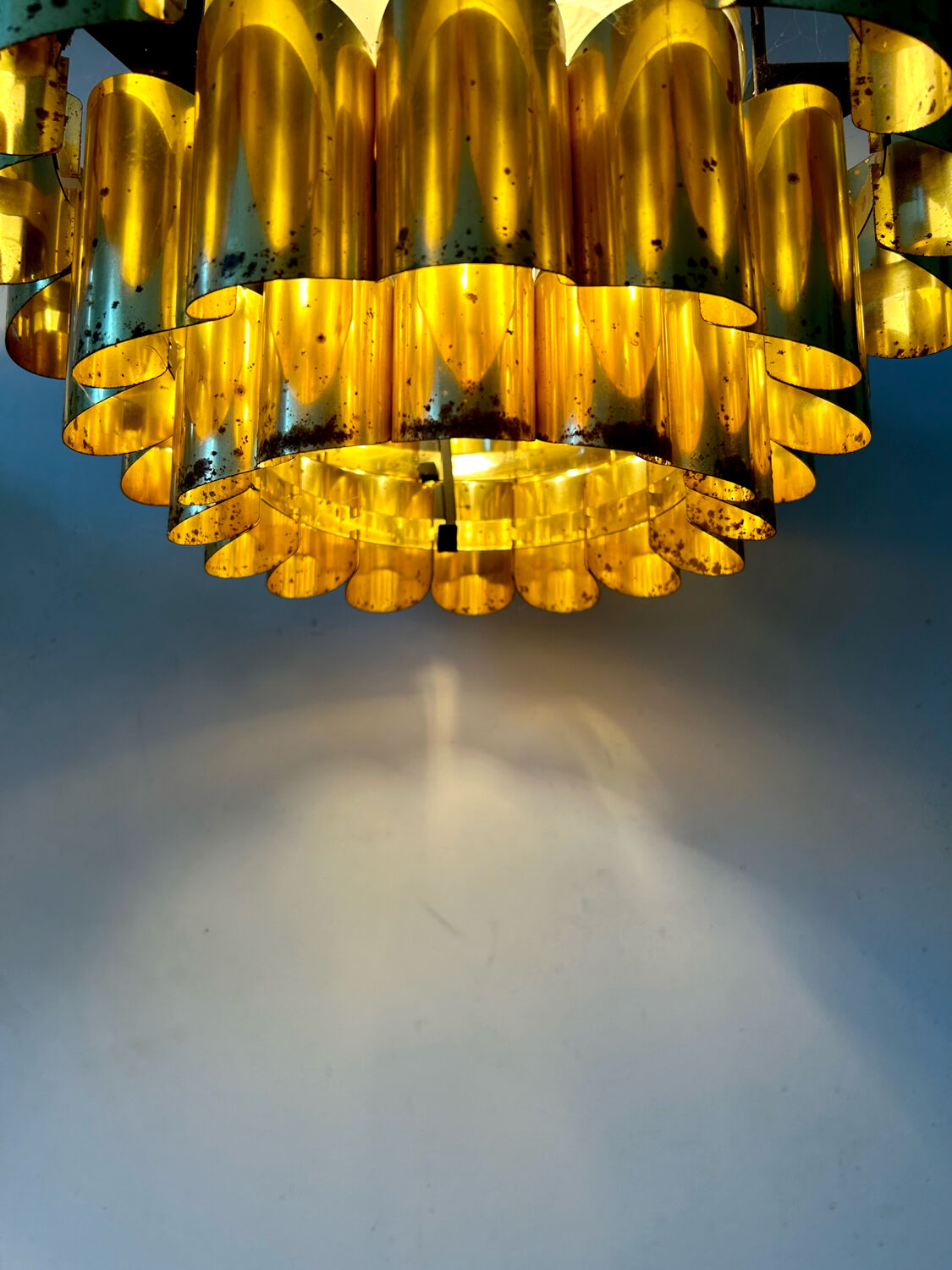 Pair of pendant lamps vintage Thorsten Orrling,solid brass, Suede 1960
