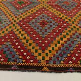 Large Vintage Turkish Kilim Rug 376x172 cm Wool Jajim Kelim
