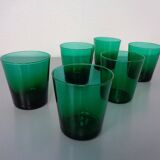 Italian green glass decanter and tumbler, 1960s, set of 7.