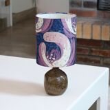 Lampe en grès abat jour en tissu violet années 60