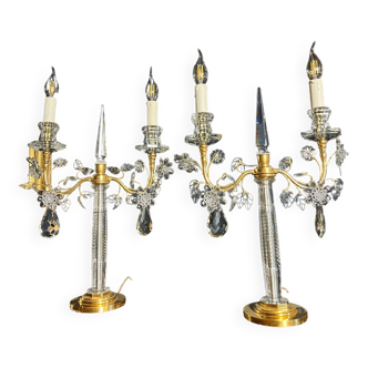 Pair of girandoles in crystal and gilded bronze