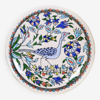 Assiette murale décor oiseau peint à la main