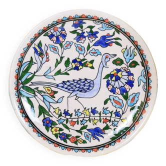 Assiette murale décor oiseau peint à la main