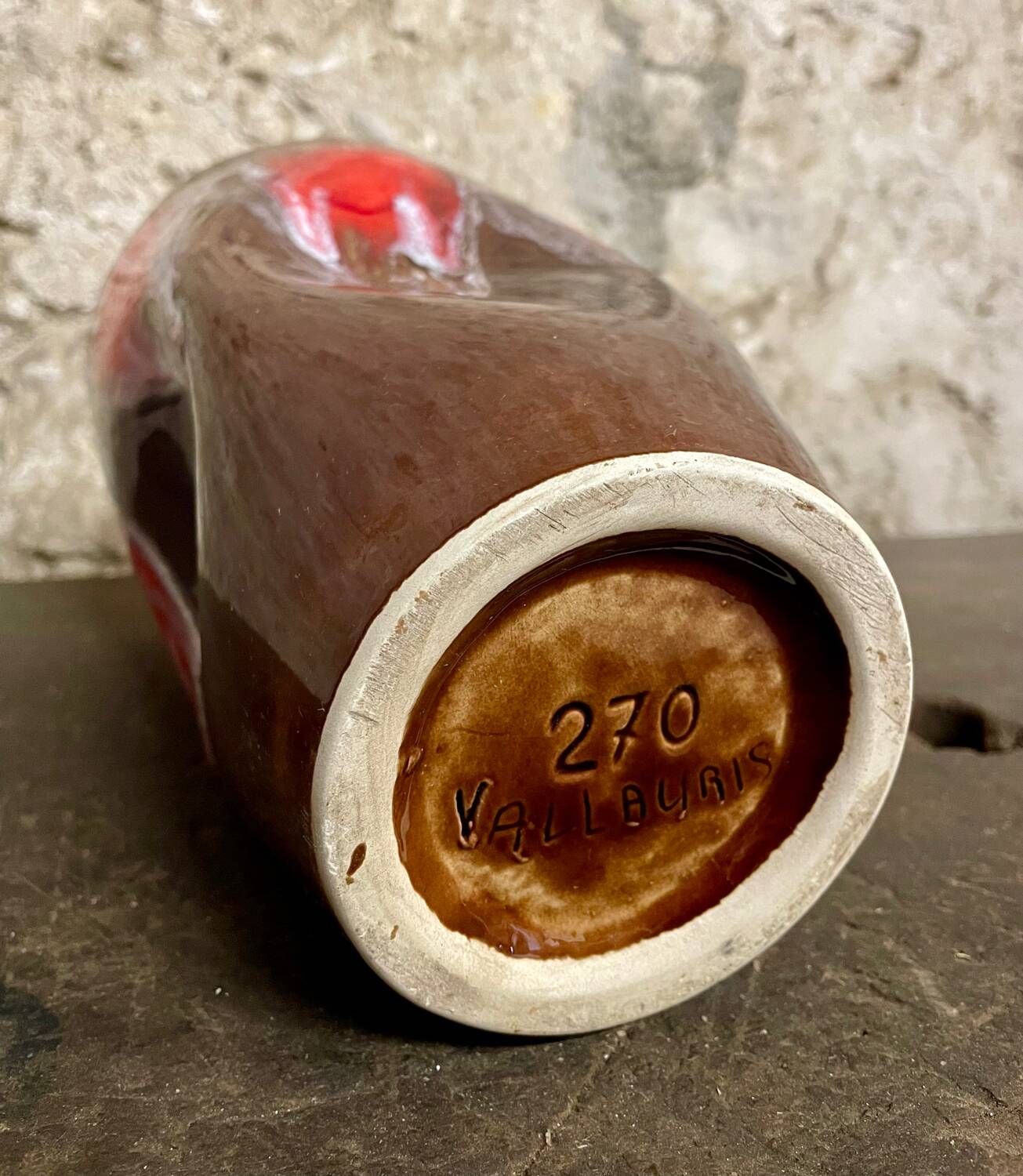 Large Vallauris vase no. 270 – brown glaze with red drips – vintage