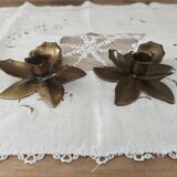 Set of 2 vintage brass flower candle holders NIJHOF Holland
