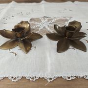 Set of 2 vintage brass flower candle holders NIJHOF Holland