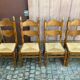 4 chaises à manger bois massif et paille 1960