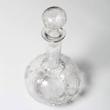 Vintage Glass Decanter: Roses Patterned Wine Carafe, Empoli Italy 1950s