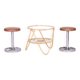 table originale du milieu du siècle, Alan Fuchs, ULUV, Rotin, Verre, Tchéquie, années 1940