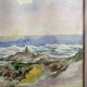Aquarelle Sur Papier JEAN MOREL Vue Bord De Mer + Cadre Bois Blanc Vintage