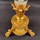 Cornet vase in gilded bronze and engraved crystal