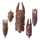 5 small African masks, tribal art, wood carving