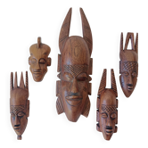 5 small African masks, tribal art, wood carving