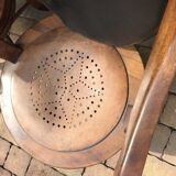 Pair of antique brown swivel armchairs in upholstery fabric, wooden frame, Hungary circa 1900.