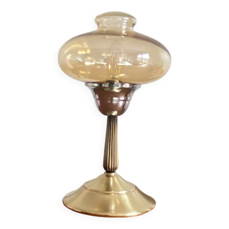 Table lamp in brass and golden smoked glass globe LAMP-7414
