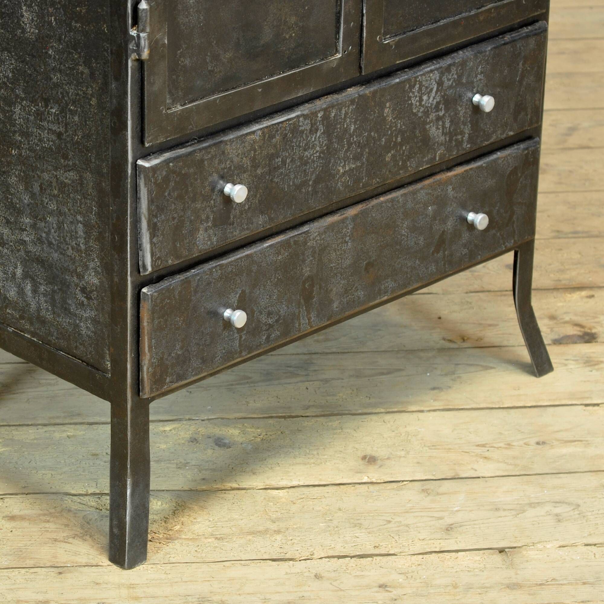 Antique industrial metal display cabinet, circa 1920