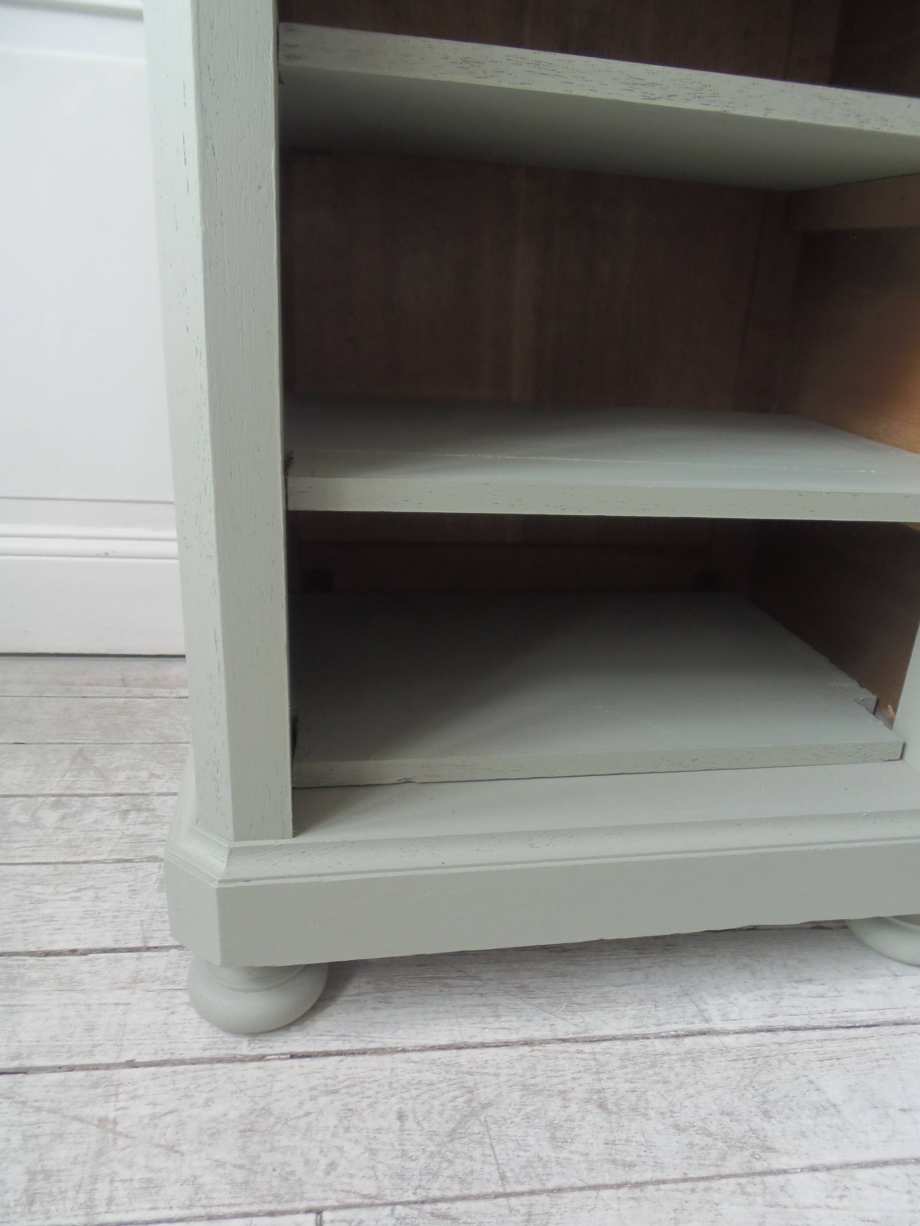 Bookcase, vintage dresser re-enchanted in verdigris waxed finish.