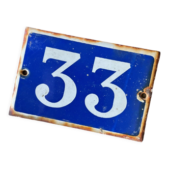 Plaque émaillée bleu "33"