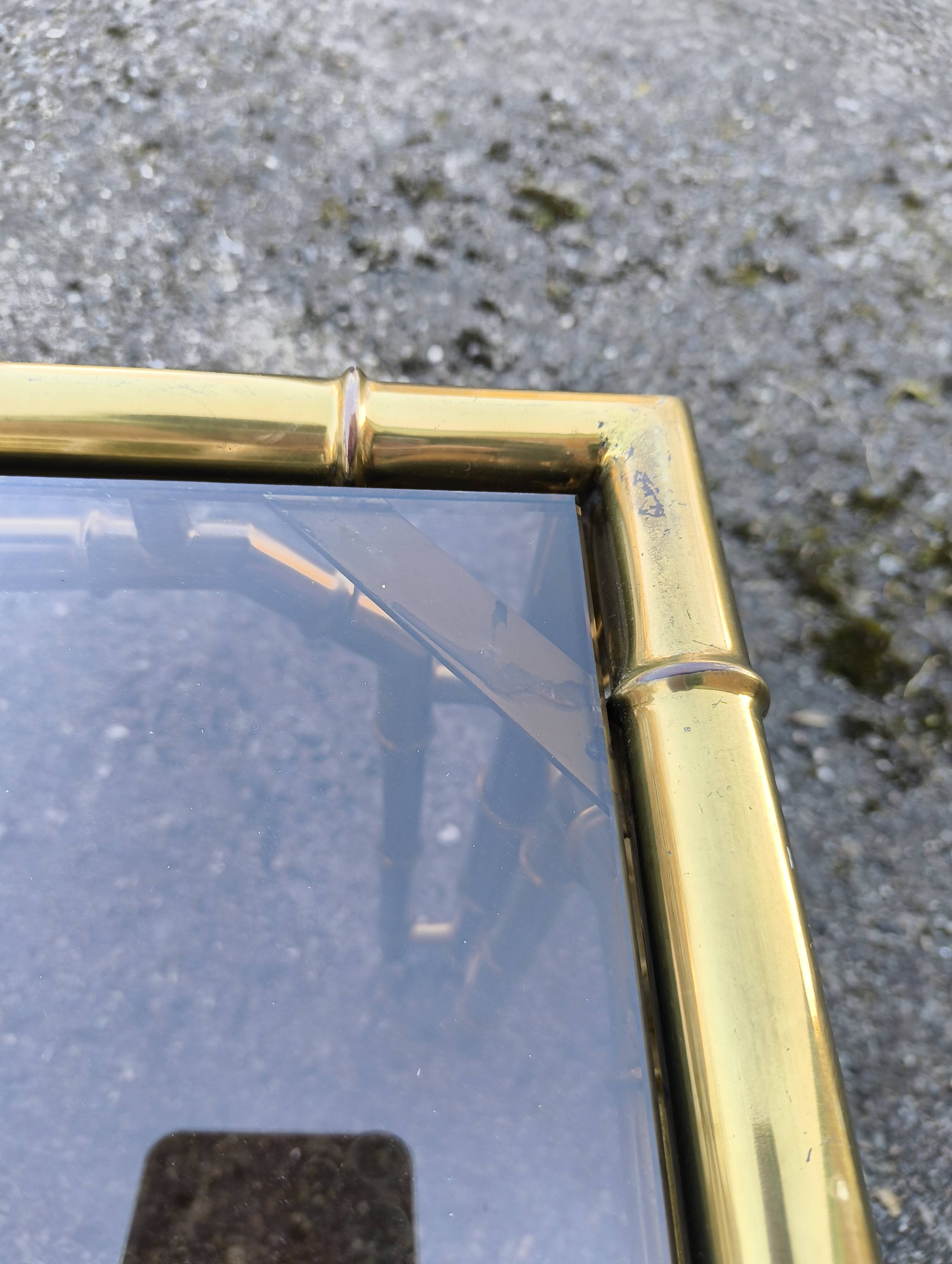 italian brass coffeetable with smoking glass in bamboo style