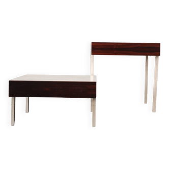 2 Scandinavian bedside tables for Interlubke in rosewood and white melamine, design 1970