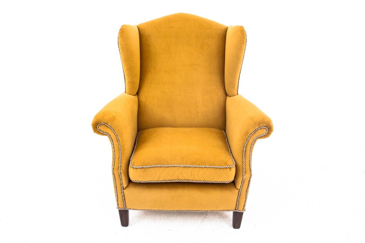 Yellow Wingback armchair, Scandinavia, 1940s