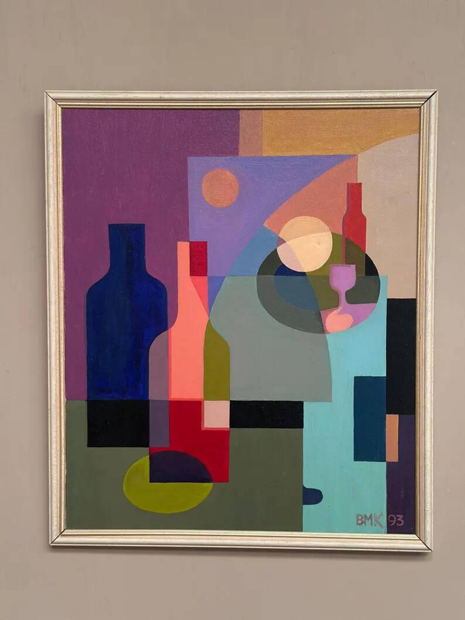 Original Swedish Oil on Canvas – "Abstract Still Life" by BMK (1993) – Signed – Vintage and Framed – 60 × 51 cm