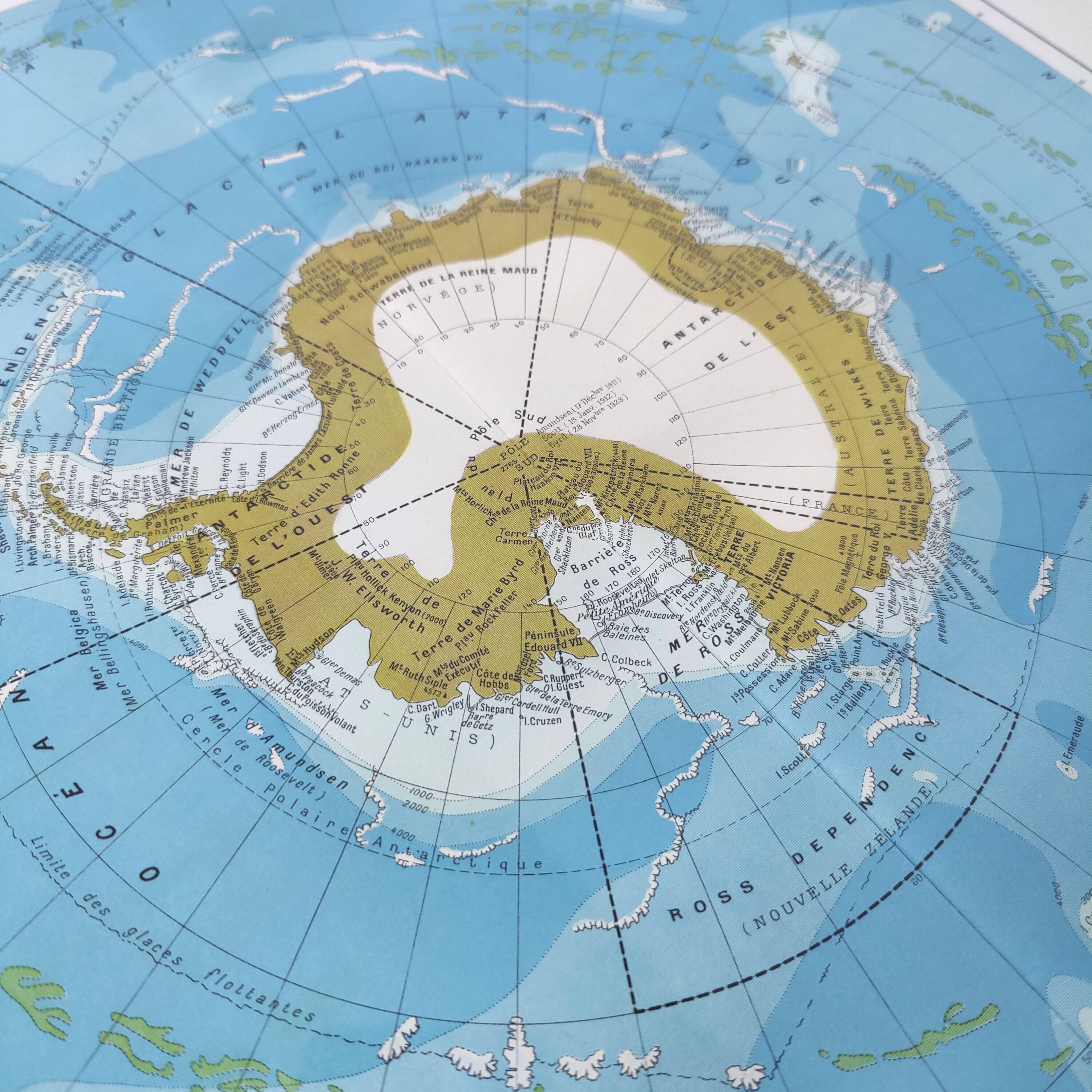 Carte Pôle Sud Antarctique vintage de 1950