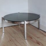 Coffee table chrome metal smoked glass