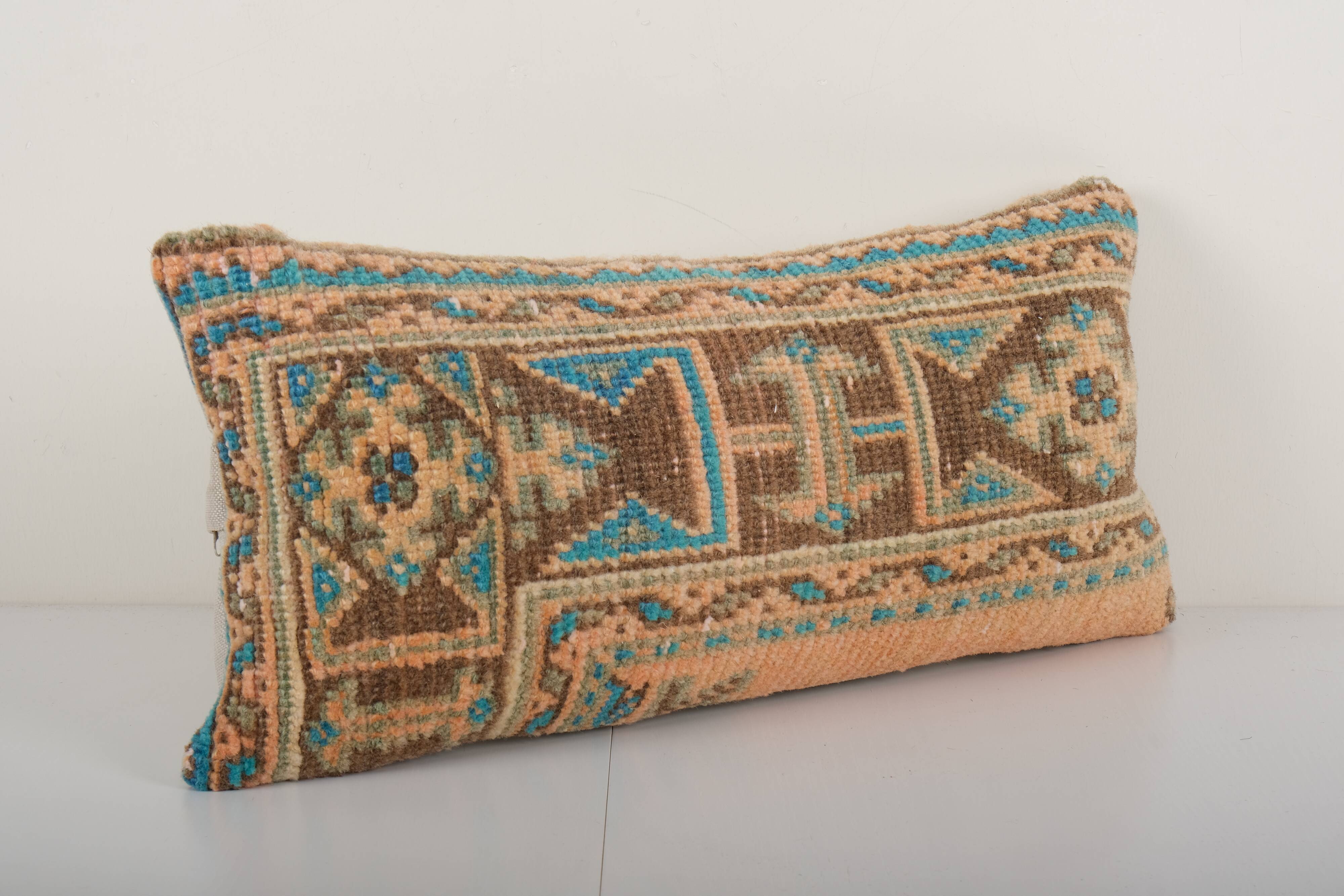 Turkish wool carpet rug cover, handwoven oushak faded pillow, bohemian lumbar, couch aztec pillow 12