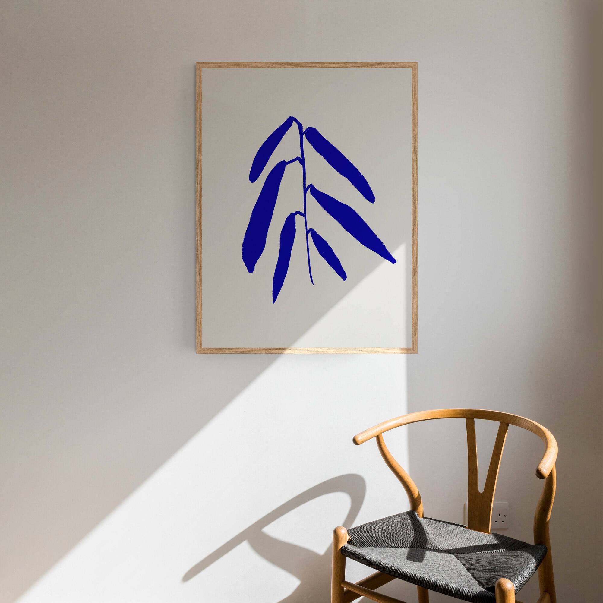 Blue botanical illustration giclee print, 50x70