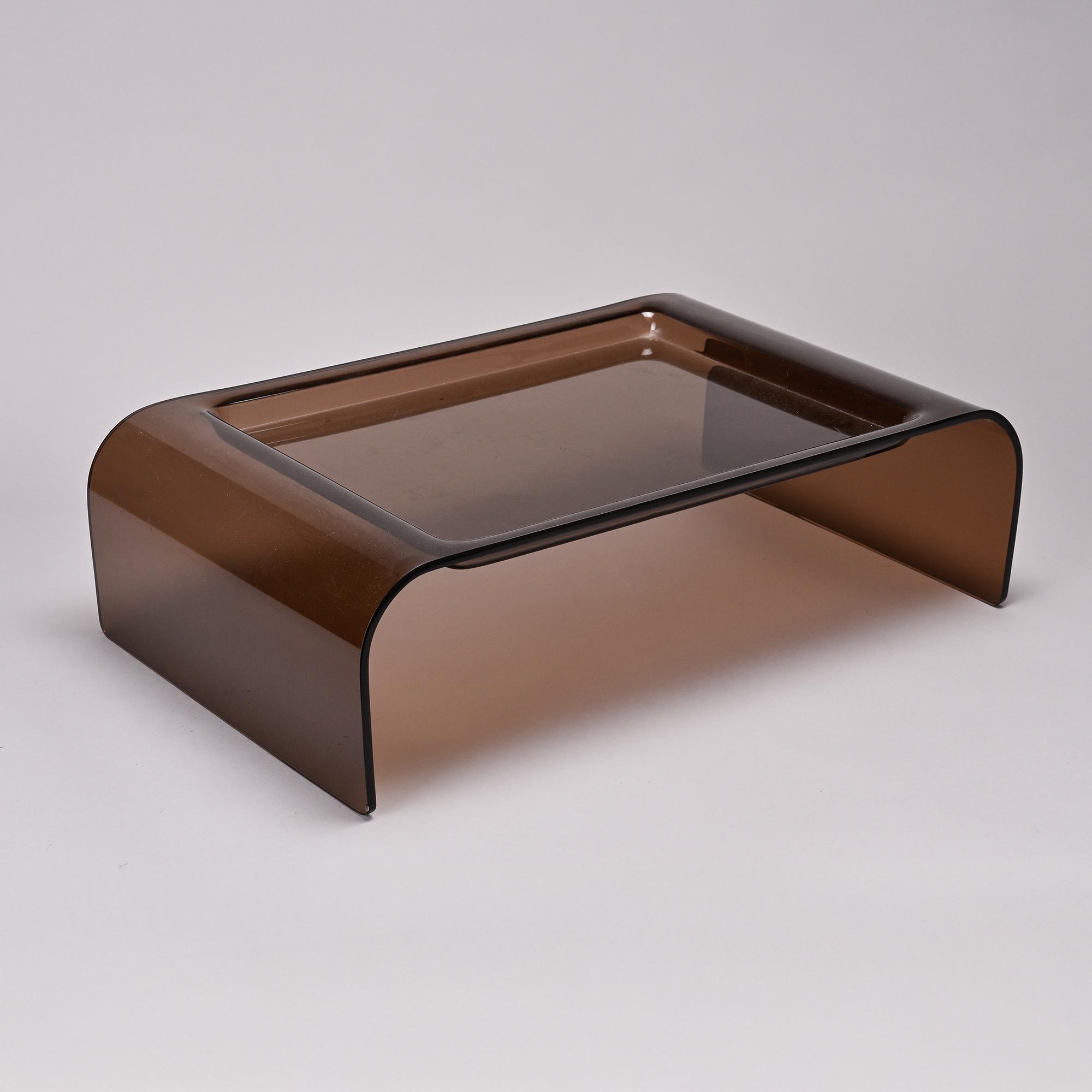 Smoked plexiglass bed tray, circa 1970